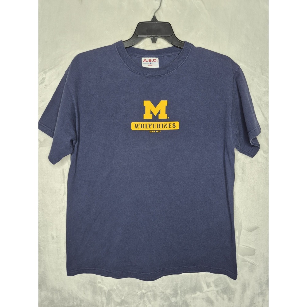 Vintage Michigan Wolverines Center Logo T Shirt Mens Large L Navy ASC 22x28